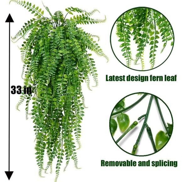 Artificial Hanging Plants Fake Plants Ferns Faux Hanging Plants  (2 Pcs) - Picture 4 of 7